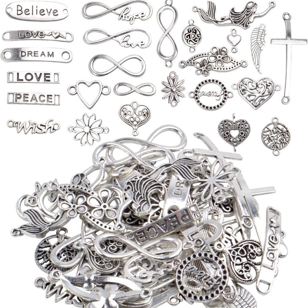 Words Connector Charms, 50 Pieces Mixed Word Letter Connector Pendant Infinity S